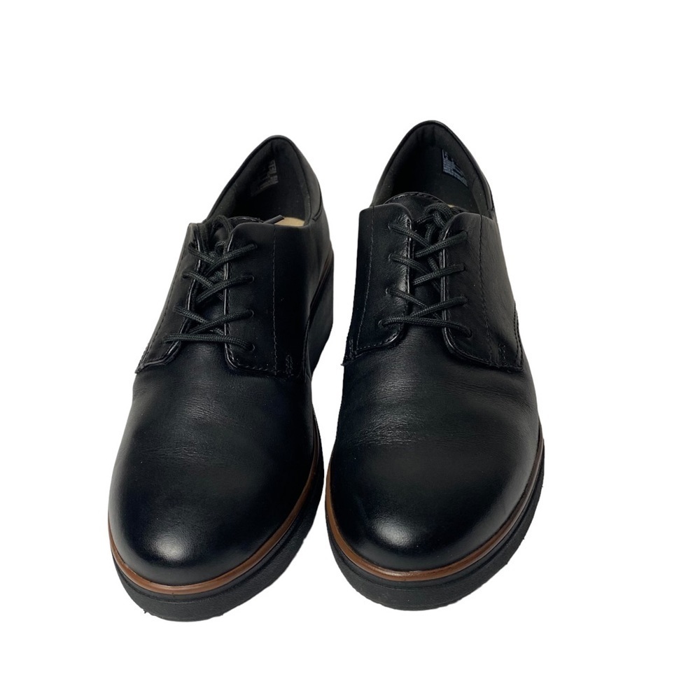 Clarks Women's Sharon Noel Oxford black leather platform wedge lace up Size 9 M - Picture 3 of 8